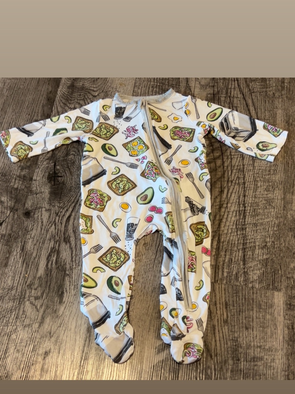 Mud Pie White Footed One-Piece with Avocado & Breakfast Print